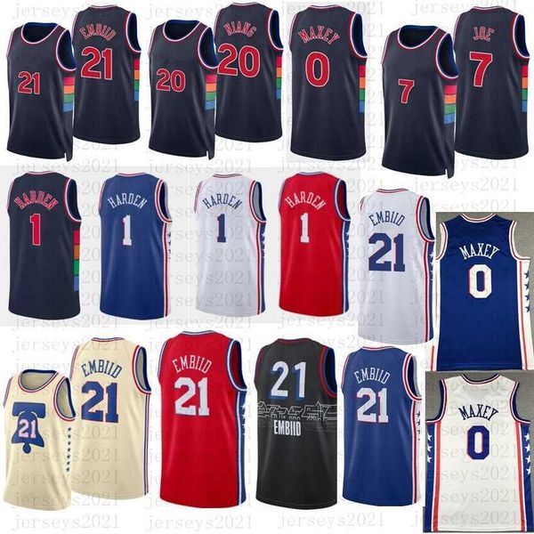 

joel 21 embiid james 1 harden city basketball jersey mens 0 tyrese maxey 20 georges niang 7 isaiah joe shirt, Black;red