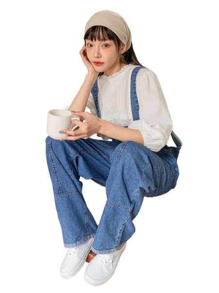 

dazy button detail denim overall jumpsuit without blouse l8js#, Black;white