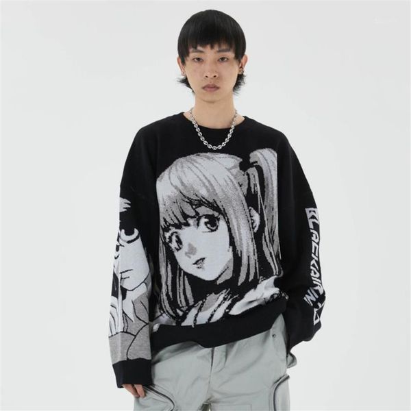

long sleeve japan style kawaii cute cartoon hiphop oversized streetwear men sweaters winter clothes mens 2020 pullover 267e, White;black