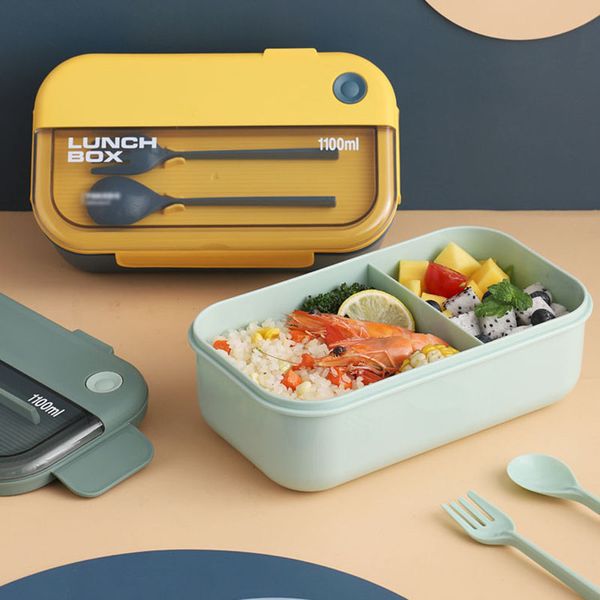 LunchboxenTaschen Morandi Rechteckige Multi-Grid-Lunchbox für Studenten, Löffel, Gabel, tragbar, mikrowellengeeignet, Lunchbox für Büroangestellte, Siegelfach, Lunchboxen ZL1237S