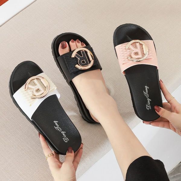 

summer women slippers outer wear fashion thick-soled non-slip inner heightening ladies slippers beach shoes casual women sandals, Black