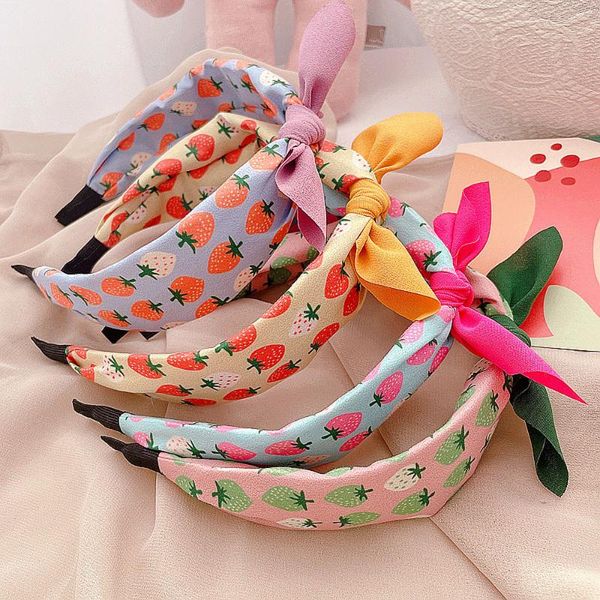 

hair accessories 2022 cute children's band korean style lovely sweet fruit print color matching bow head hoop gift for kids, Slivery;white