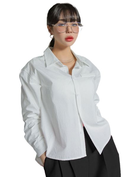 

dazy solid fake pocket button up blouse p12b#, White