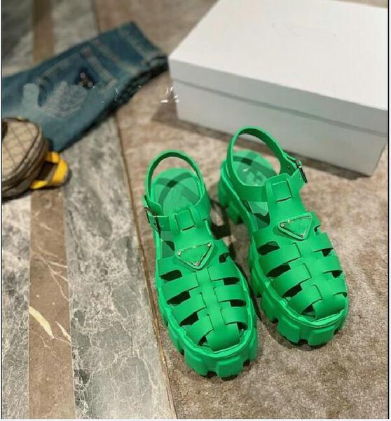 

designer monolith sandals foam rubber sandal womens fisherman platform slides triangle metal slippers retro beach loafers round toe sandals, Black