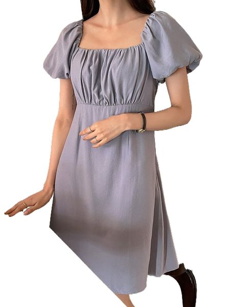 

dazy square neck shirred dress r9t3#, Black;gray