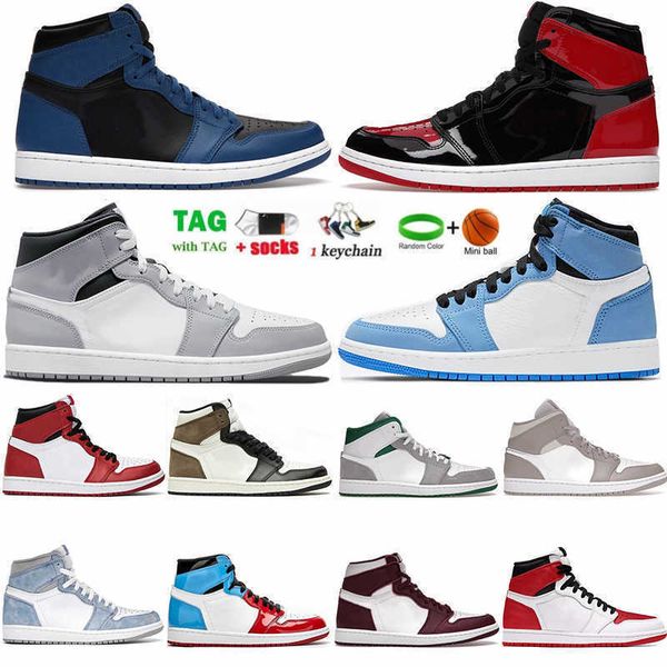 

classic 1 1s jorden basketball shoes high og patent bred dark mocha marina blue mid shadow red smoke grey university blue men woman, Black