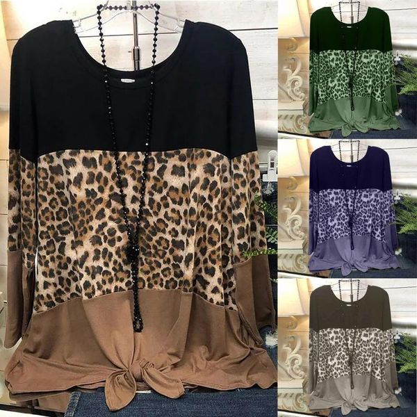 T-shirt da donna T-shirt a maniche corte per donna Moda pigiama premaman in seta con stampa leopardata a tasca lunga T-shirt tinta unita da donna