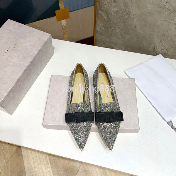

sandals high end quality sequin bow flat shoes leather shallow mouth pointed bridal wedding women's single, Black