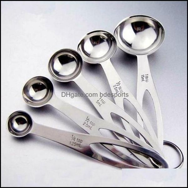 Caffè Utensili da tè Bicchieri Cucina Sala da pranzo Bar Giardino domestico 1 set / 5 pezzi Cucchiai dosatori in acciaio inossidabile Misura Cucchiai da cucina Drop Delivery