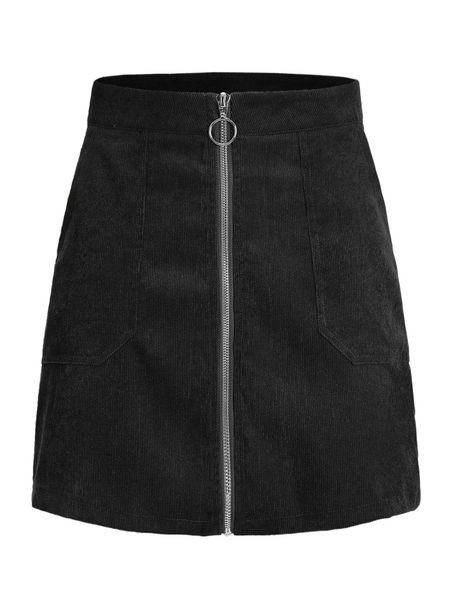 

o-ring zip up corduroy skirt 37yo#, Black