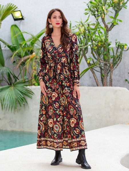 

floral print split thigh dress n2xl#, Black;gray