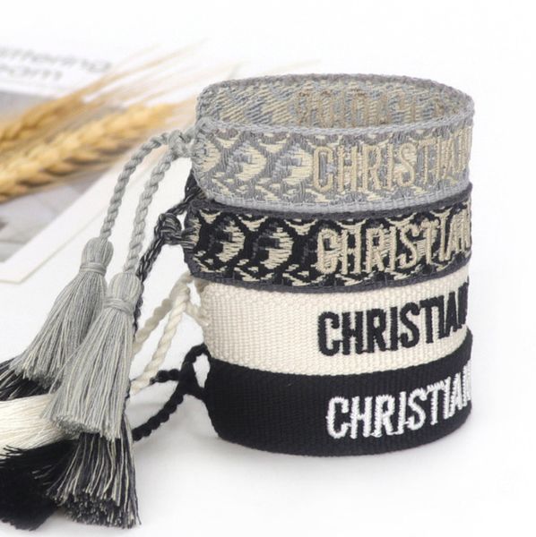 

fashion classic brand bracelets chains jewelry bangles handmade embroidered link woven tassel adjustable women men lover gift chain bangle b, Black