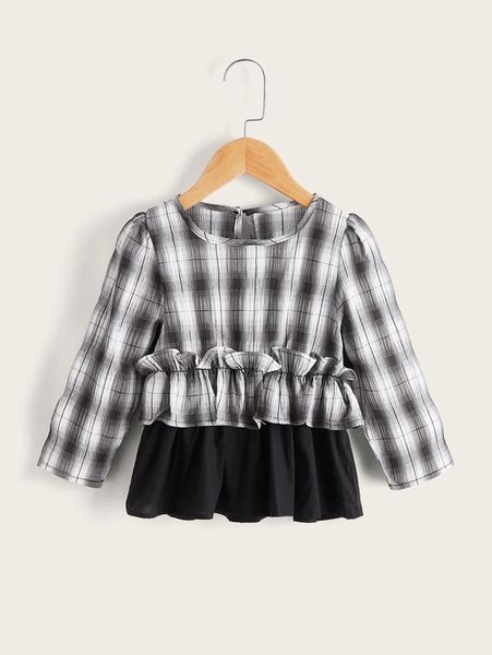 

toddler girls tartan print ruffle trim 2 in 1 blouse she, White;black