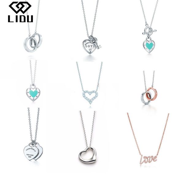 

lidu 100%925 sterling silver tiff heart enamel necklace fashion exquisite clavicle chain jewelry delivery