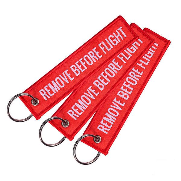 

keychains fashion remove before flight tags keychain keyring rectangle polyester embroidery message multicolor 13*3cm, Silver