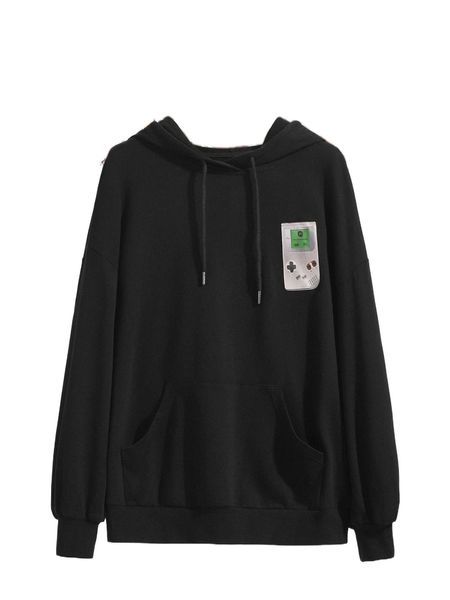 

x billy kolkmeyer drawstring graphic print kangaroo pocket hoodie u7kv#, Black
