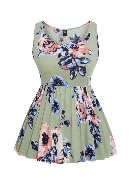 

plus floral print peplum tank i5nu#, Black