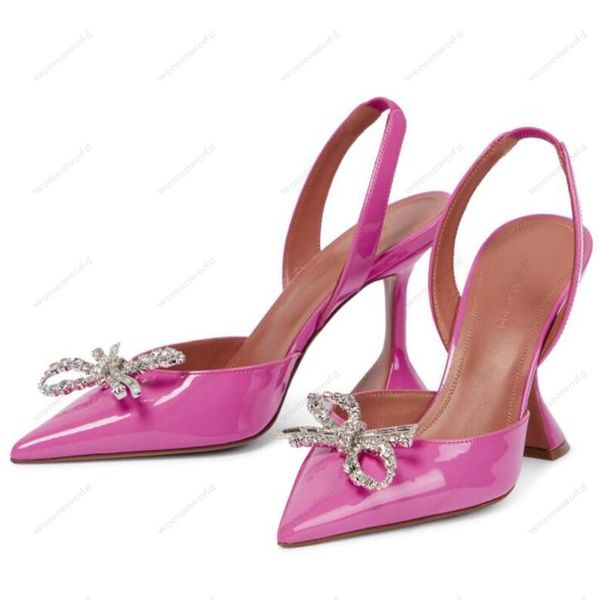 

amina muaddi heel luxury designer womens sandals leather sole designer high heels 10cm diamond chain decoration silk wedding banquet women p, Black