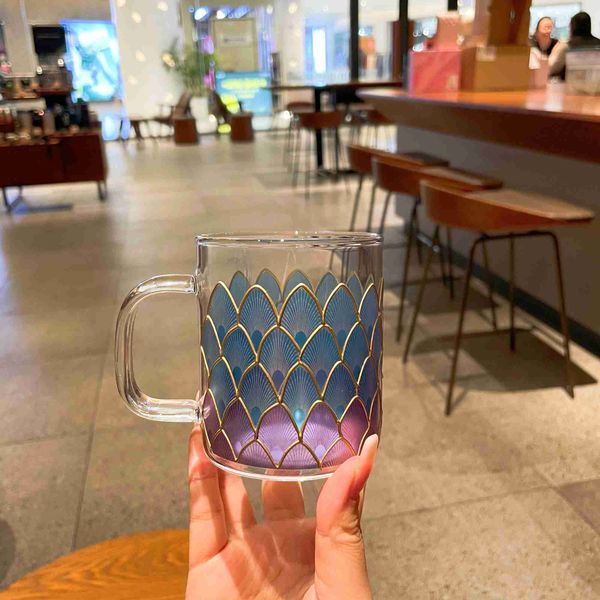 

starbucks glass mermaid three-dimensional phnom penh fish scale mug fish scale quicksand coaster 355ml