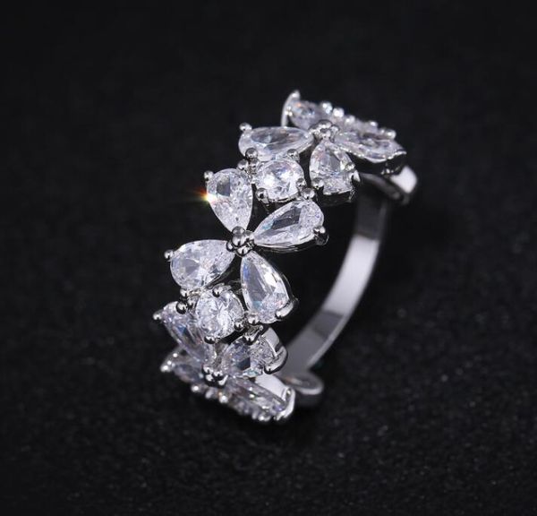 

14k plated gold wedding clover cz diamonds ring, Slivery;golden