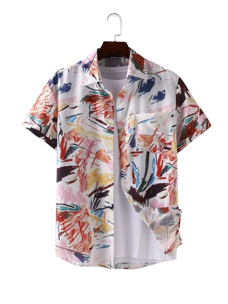 

men 1pc graffiti print pocket patched shirt 61qm#, White;black