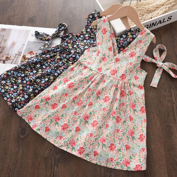 

girl's dresses bear leader baby girl princess kids children's clothing sleeveless for girls printed floral flower bow vesitido, Red;yellow