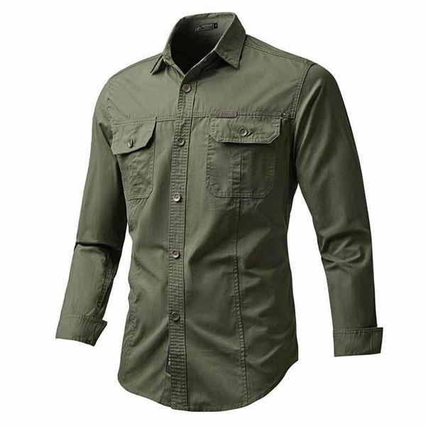 Camisas casuais masculinas Tactical Cargo Trabalho Camisa Double Pocket Military Button Down Tops Men Cotton Travel Chemise Homme Exército G