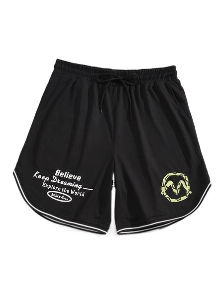

men slogan graphic drawstring waist shorts i6nq#, White;black