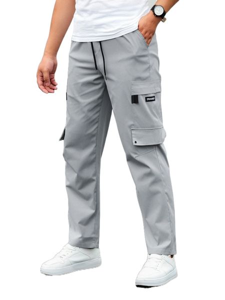 

men drawstring waist cargo pants t68x#, Black