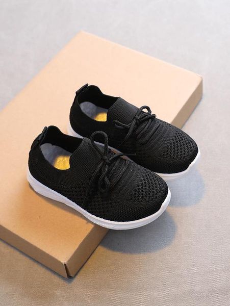 

boys ribbed knit lace-up front wide fit sneakers she, Black