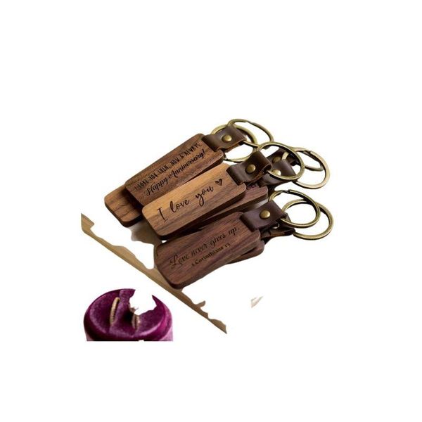 

customized leather keychain pendant beech wood carving keychains lage decoration key ring diy festival day gift jllofr, Slivery;golden