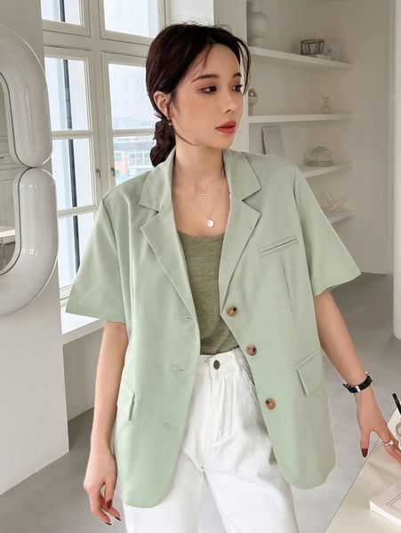 

dazy lapel collar button front blazer j1o8#, White