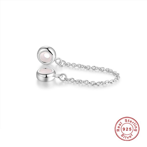 Ciondolo in argento sterling 925 GW Argento 925 Tappo Catena di sicurezza in silicone Perline autentiche Perline Pandora Charms Bracciale Accessori per gioielli fai da te