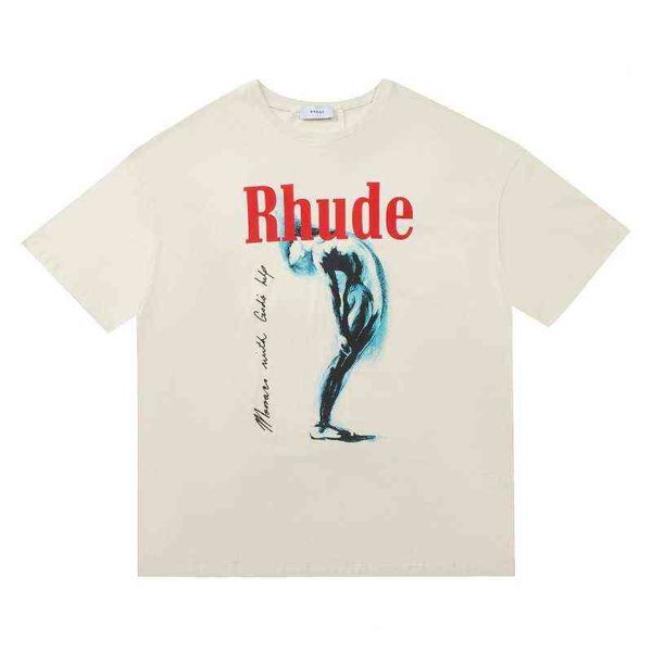 Maglietta da uomo Rhude Stampa di lettere leopardate Doodle High Street Top T-shirt Uomo Donna T-shirt allentata casual Streetwear Lulusup