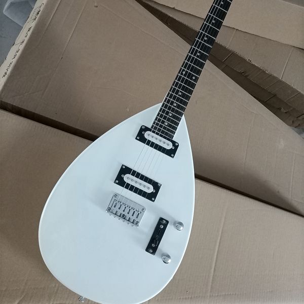 

white 6 strings electric guitar with rosewood fretboard humbuckers pickups