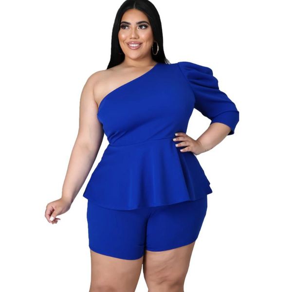 Mulheres plus size tracksuits mulheres roupas 3xl 4xl conjuntos de shorts atacado dois pedaço conjunto sexy um ombro sólido escritório senhora elegante gota elegante