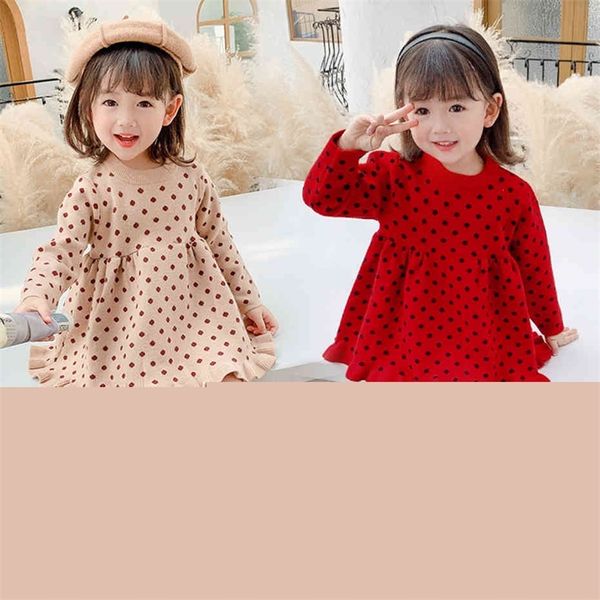 

girl knitted dress dot pattern party girl dress toddler dress kids spring autumn girl costume 210412, Red;yellow