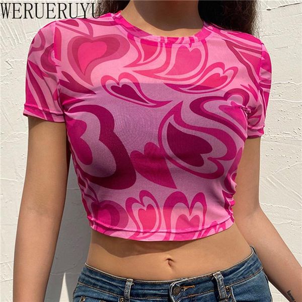 

mesh crop women t shirt summer short sleeve transparent aesthetic pink graphic tshirts korean fashion clothes, White