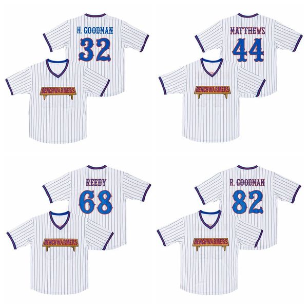 

moive baseball benchwarmers 44 gus matthews jersey college 68 clark reedy 82 richie goodman 32 howie goodman university team color white pin, Black