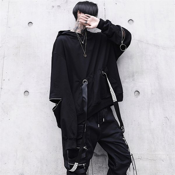 Houzhou Black Hoodie Goth Толстовка капюшон осень Techwear Punk Gothic Wheetwear Thirems Streetwear Hip Hop Harhjuku 220325