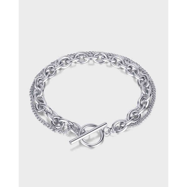 

opk japan and south korea niche dign fashion trend ot buckle jewelry simple personality multi-layer new titanium steel bracelet women, Golden;silver