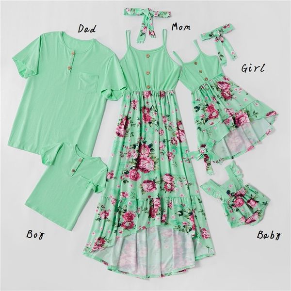 

summer family matching outfits mother daughter halter dresses flower mom baby mommy and me clothes father son cotton tshirts 220531, Blue