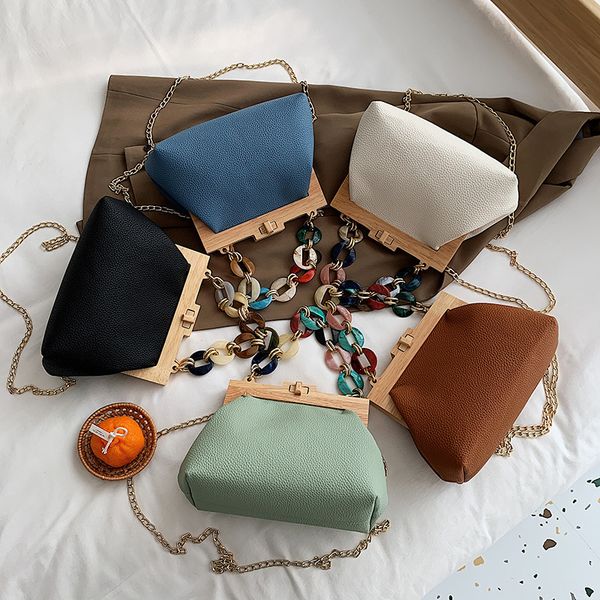

fashion wooden folder shoulder bag women summer acrylic chain messenger bag woman luxury pu leather handbag womens