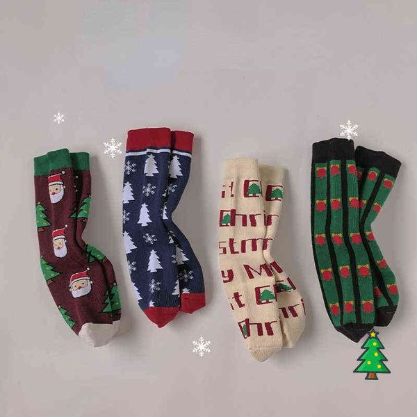 Ano Novo de Natal Presente Infantil Socks Kids Bebês meninos meninas adolescentes outono Inverno Papai Noel Straight por 3-15 anos L220716