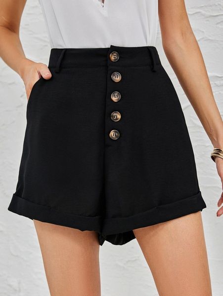 

solid high waist button fly shorts p3q6#, White;black