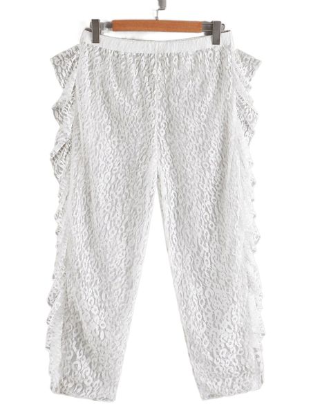 

plus mesh ruffle trim cover up pants k4zc#, Black