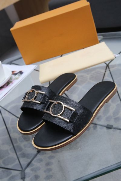 Bezerro de couro mulheres chinelos senhora menina outsole verão ouro-tom círculo fivela acessório lock ele liso mula slides slides thong sandal sapatos tamanho35-43