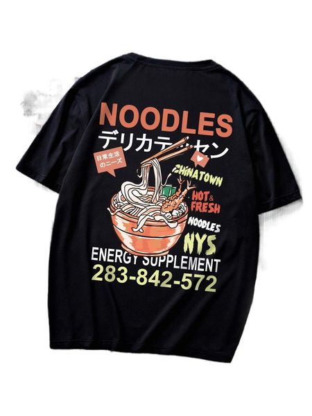 

romwe guys noodles print tee 32dd#, White;black