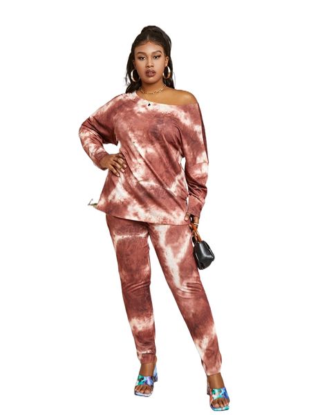 

plus tie dye twist back & leggings set e0pe#, Black