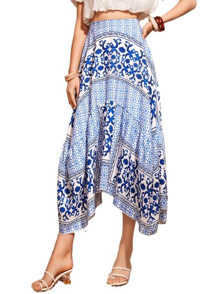 

scroll & floral print ruffle hem skirt c0ma#, Black